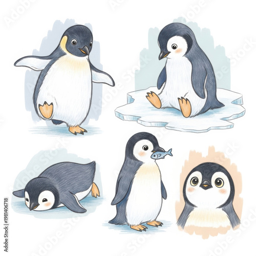 Adorable Penguin Illustrations in Various Playful Poses