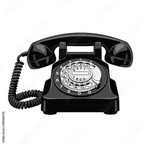 Vintage Black Rotary Dial Telephone on White Background