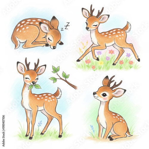 Adorable Deer Illustrations in Pastel Colors