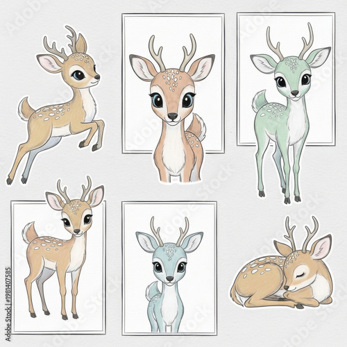 Cute Deer Illustrations in Pastel Colors Set