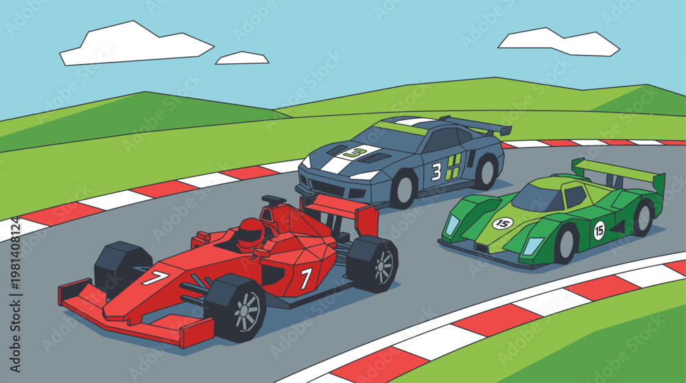 Fototapeta premium Low Poly Racing Cars Speed Sport Modern Vehicle Vector Illustration