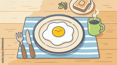Omelette Breakfast Food Doodle Cartoon Egg Sketch Cute Meal Vector Illustration
