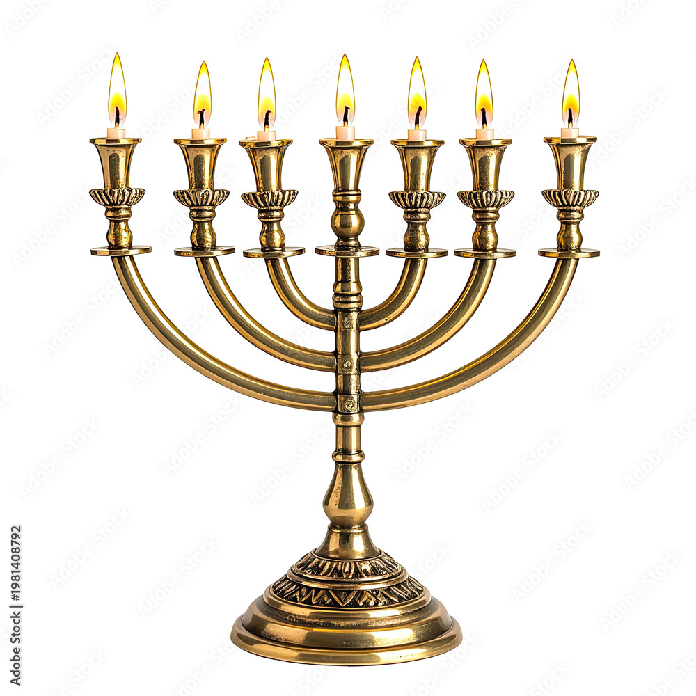 Fototapeta premium Bronze candelabrum with lit candles against a black background