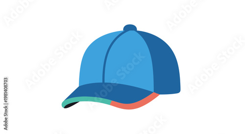 Blue Baseball Cap Vector Illustration, Flat Style Graphic Design of Sport Headwear Accessory for Branding and Apparel Mockup Templates