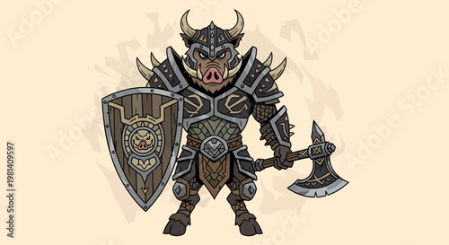Fantasy warrior with shield and axe.