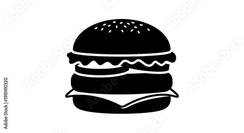 Hamburger Fast Food Silhouette Icon Isolated on White