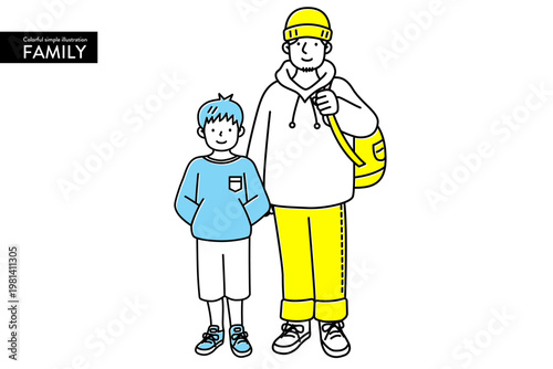 カラフルでかわいい、シンプルなお父さんと子どものイラストセット