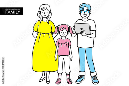 カラフルでかわいい、シンプルな家族のイラストセット