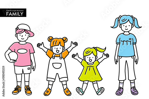 カラフルでシンプルな子どものイラストセット