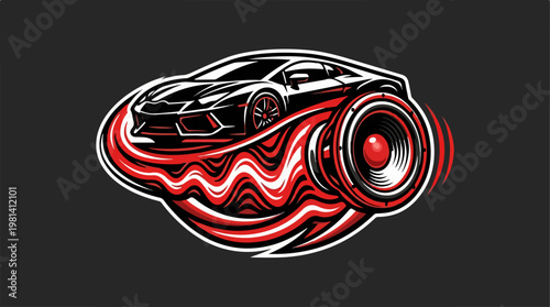 Car with red light trails.