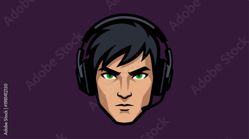 Cartoon man wearing headphones.