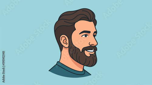 Cartoon man with beard smiling.