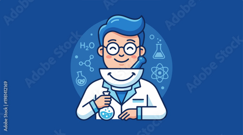 Cartoon Scientist Holding Beaker.