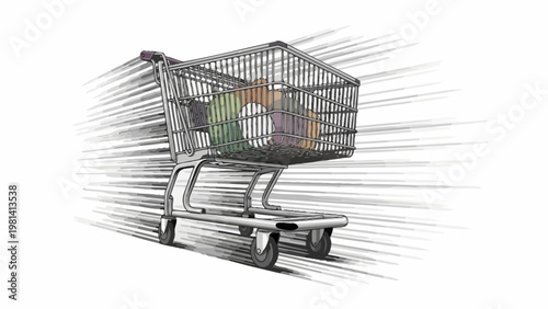 Shopping Cart with Groceries.