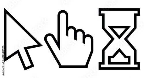 Smooth line icon set cursor hand and hourglass. Vector on white background