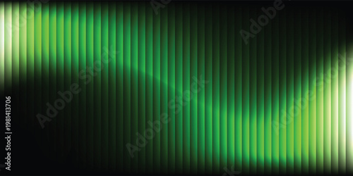 Dark green neon gradient ribbed glass. Vector ribbed glass texture background. Mesh gradient. acrylic ribbed bath surface. Reeded glass background semitransparent overlay.