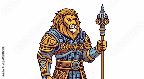 Illustration of lion warrior character.