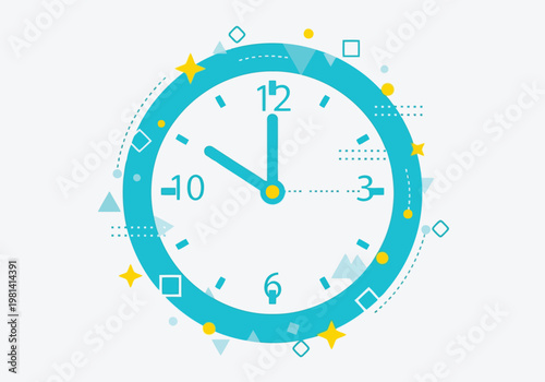 Colorful and playful analog clock with decorative elements around the rim