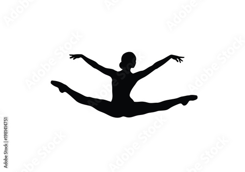 Graceful silhouette of a ballet dancer in mid-air split position