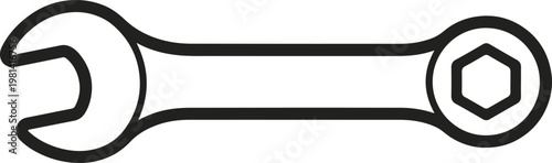 Sleek black outline of a versatile combination wrench, ideal for indicating repair, maintenance, or engineering solutions across various projects