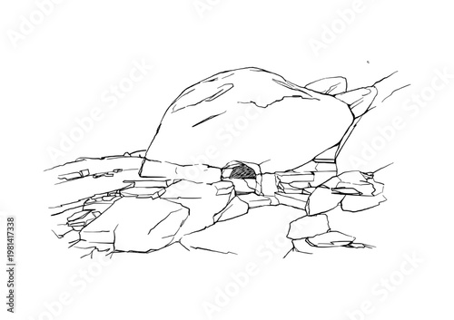 Cave of Thawr Makkah Historic Line Art Illustration