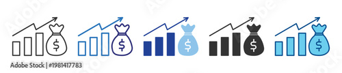 Profit growth icon set multiple style collection