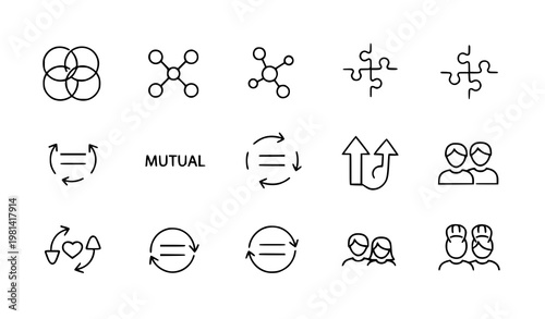 Modern Compatibility Symbol Icons Collection for Relationship, Business and Social Connection Concepts