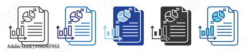 Financial report icon set multiple style collection