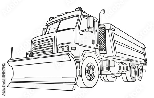 Minimalist snowplow truck line art. Generative AI