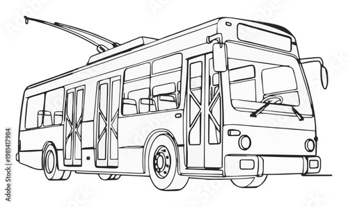 Minimalist trolleybus low angle outline icon. Generative AI