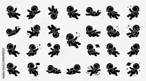 Floating Astronaut Silhouettes with Stars and Planets in Space