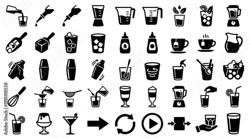 Barista Equipment and Beverage Preparation Process Silhouette Icon Vector Set