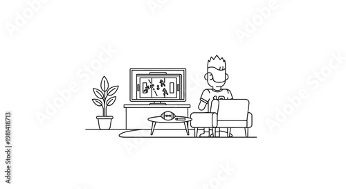 Man sitting on chair watching television.