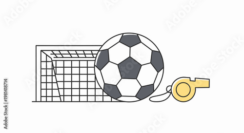 Soccer ball and referee whistle.