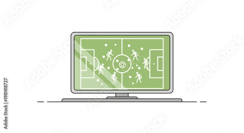 Soccer game strategy on laptop screen.