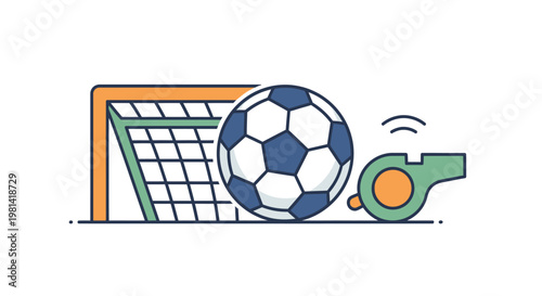 Soccer ball and referee whistle.
