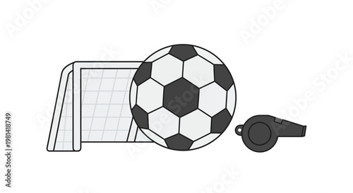Soccer ball and referee whistle.
