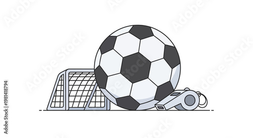 Soccer ball and sports equipment illustration.