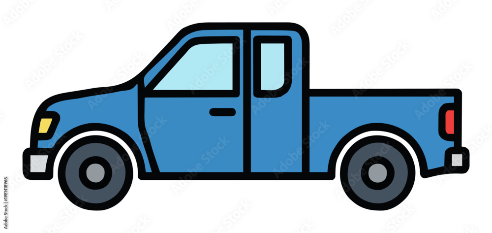 Fototapeta premium Pickup truck flat vector illustration. Generative AI