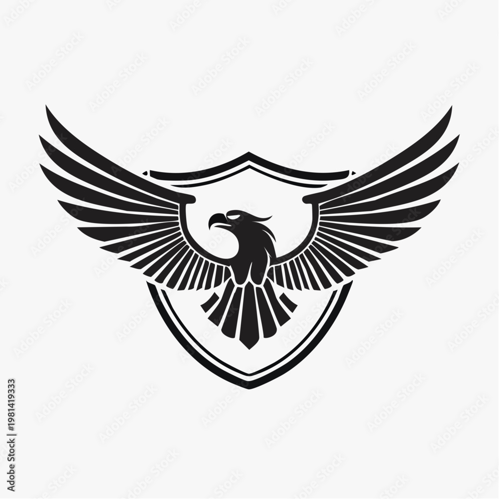 Fototapeta premium Eagle Crest Emblem Silhouette with Shield and Spread Wings - Vector Art