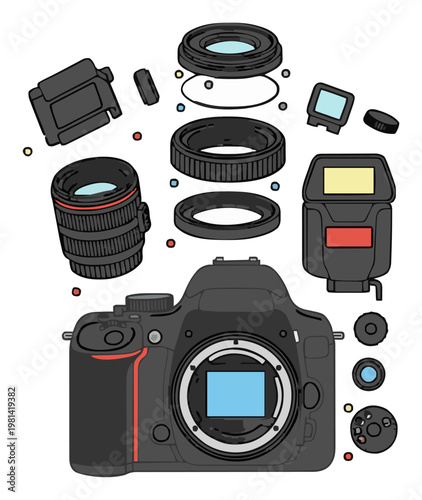 DSLR camera monochrome line art icon. Generative AI