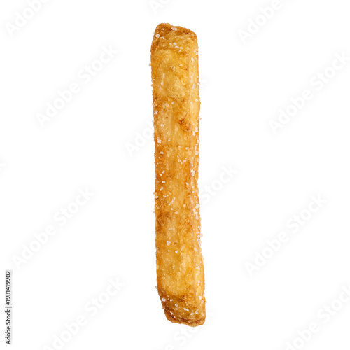 Single Crispy Golden French Fry with Salt Isolated on Pure White Background PNG Cutout