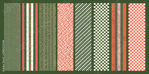 A vibrant collection of vertically oriented patterned fabric swatches