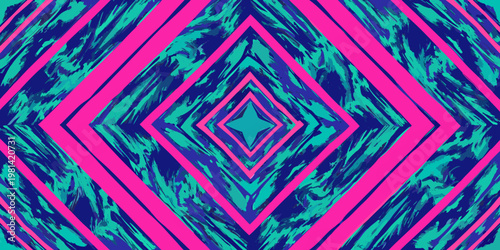 Abstract geometric pattern with vibrant pink and teal diamond shapes
