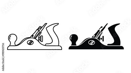 Vector illustration of two black and white woodworking planes isolated on white background