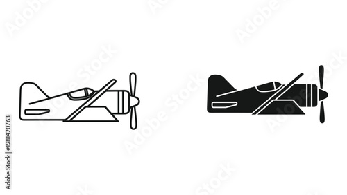 Propeller Plane Icon Set Aviation Transport