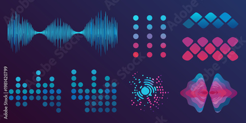 Abstract sound wave and data visualization in vibrant neon colors