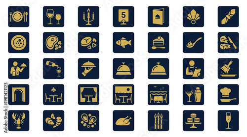 Professional Gastronomy and Culinary Arts Icon Set for Food Industry