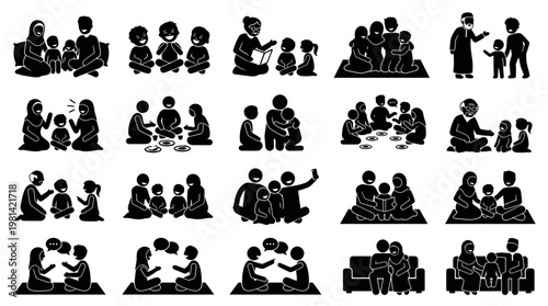 Muslim Family Interaction Communication and Quality Time Stick Figure Set
