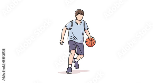 Young man dribbling basketball fast.